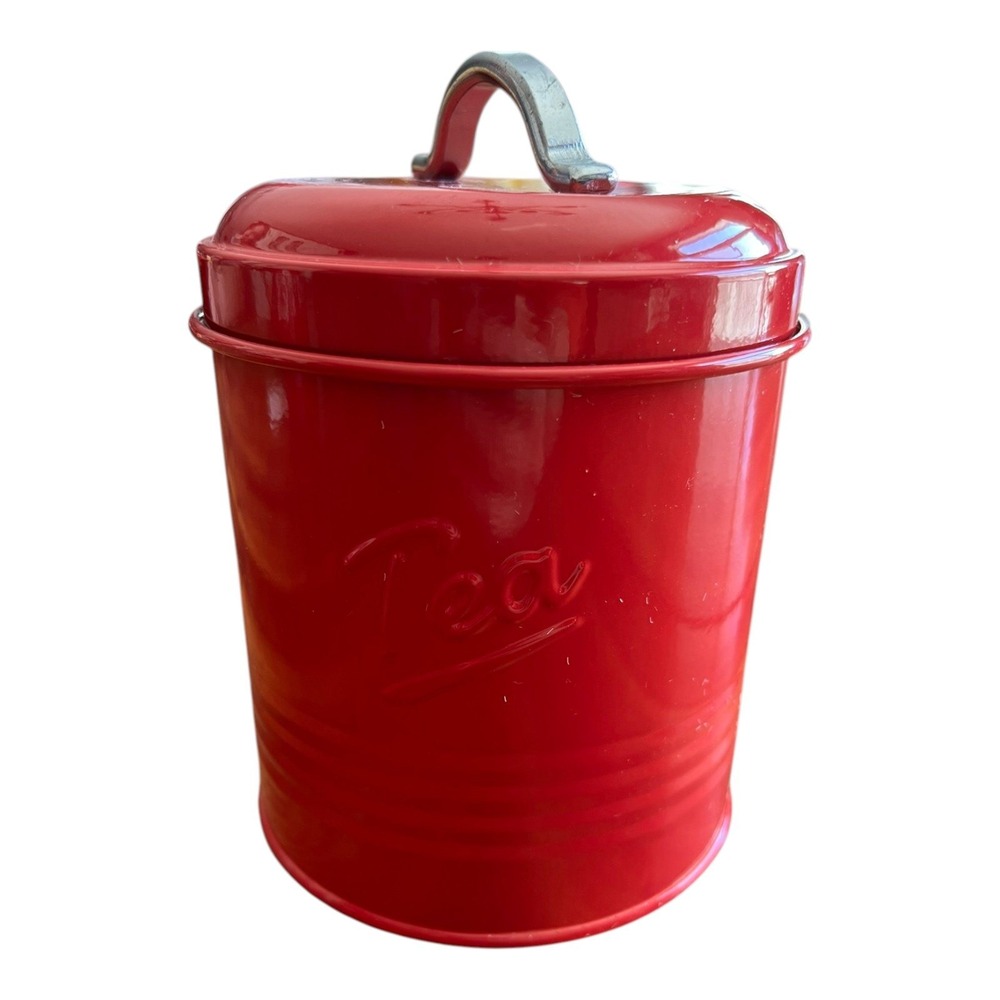Robely Tea Canister Kitchen Storage Tin Red Metal 6in NWOT Farmhouse KT-4916